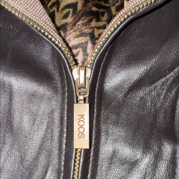Vintage Koos Womens Leather and Tweed Jacket with Animal Print Detail - Picture 7 of 11